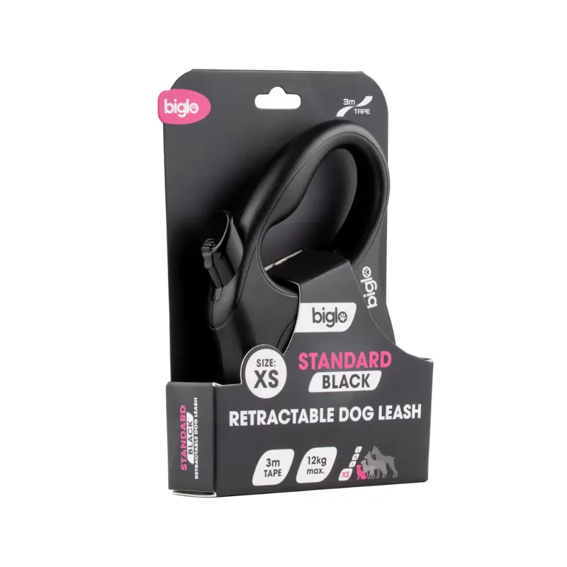 biglo standard black retractable dog leash xs