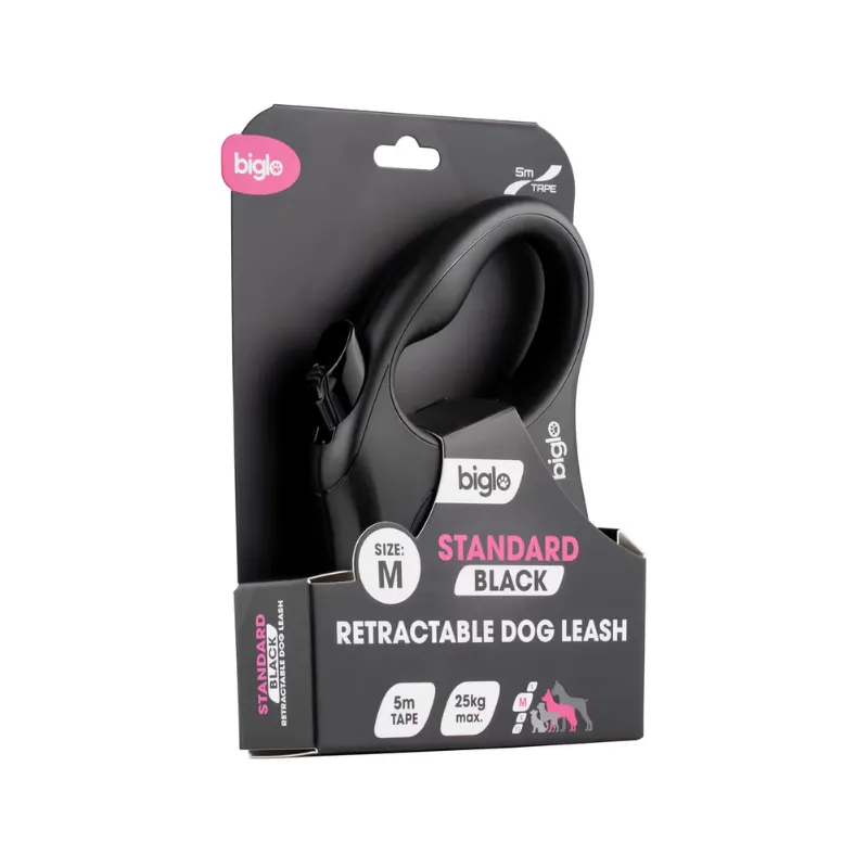 biglo standard black retractable dog leash m