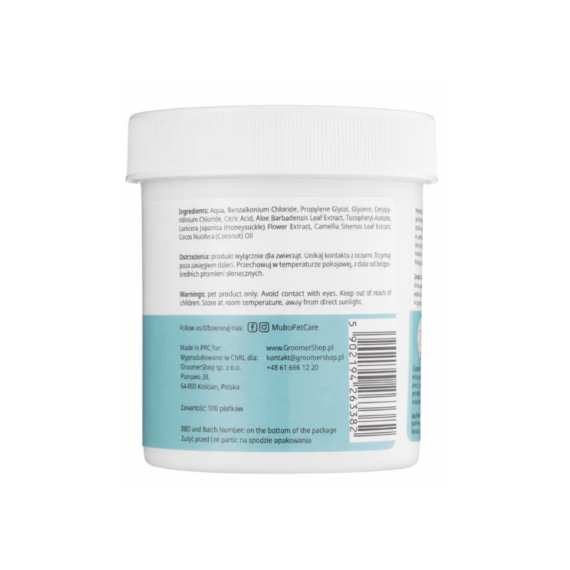 płatki do czyszczenia uszu psa i kota Mubo Pet Ear Wipes 100 szt